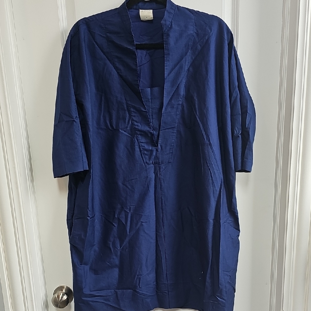 Navy Blue Kimono-Style Dress With Pockets